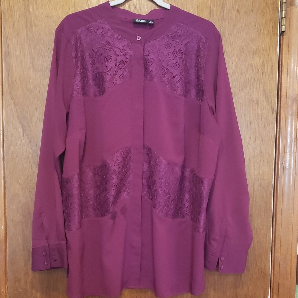 a.n.a Deep Purple Lace Blouse